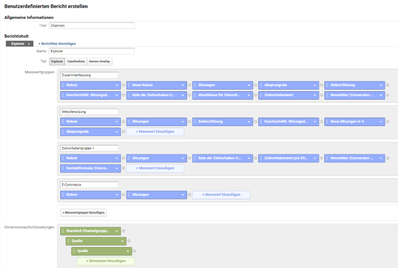 Benutzerdefinierte Berichte in Google Analytic