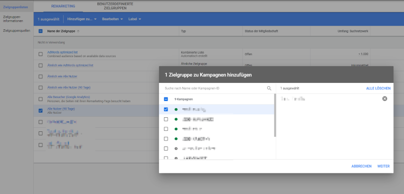 Google Analytics-Zielgruppen hinzufügen in Google Ads